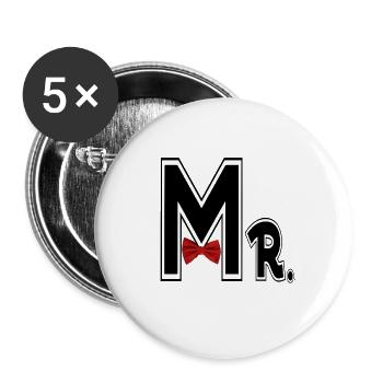 Mr and Mrs - Buttons groß 56 mm (5er Pack) - Weiß - Vorne