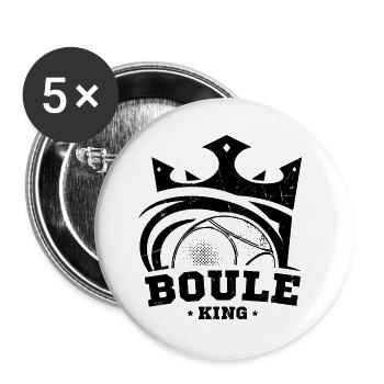 Boule King Pétanque Couronne Boule Ball Bouler - Lot de 5 grands badges (56 mm) - blanc - Devant