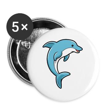 Dolphin Cartoon Illustration Kawaii For Kids - Buttons large 2.2''/56 mm (5-pack) - white - Front