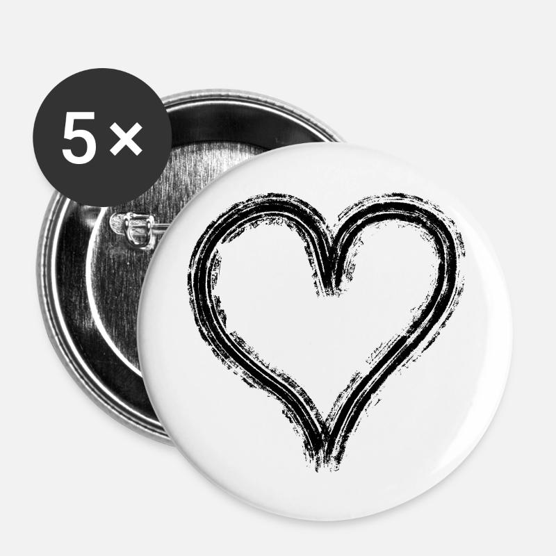 Graffiti heart black - Buttons large 2.2''/56 mm (5-pack) - white