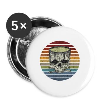 Totenkopf Schlagzeug Vintage Design - Buttons groß 56 mm (5er Pack) - Weiß - Vorne