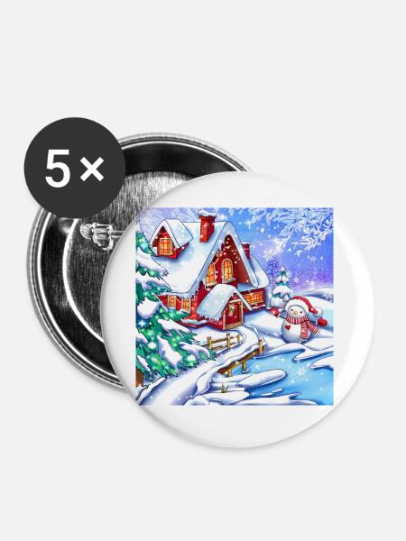Winterlandschaft - Buttons groß 56 mm (5er Pack) - Weiß