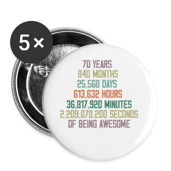 70e anniversaire cadeau - Lot de 5 grands badges (56 mm) - blanc - Devant