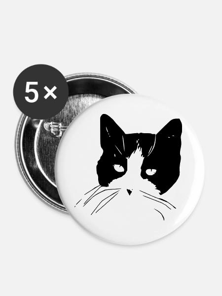 Katzengesicht - Buttons groß 56 mm (5er Pack) - Weiß