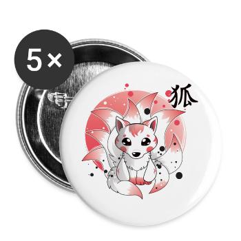 Ninetails, Fox, Kitsune - Buttons large 2.2''/56 mm (5-pack) - white - Front