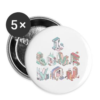 I LOVE YOU - Buttons groß 56 mm (5er Pack) - Weiß - Vorne