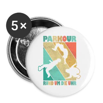 Parkour Freerunner Traceur Le Parcour parkourshirt - Buttons groß 56 mm (5er Pack) - Weiß - Vorne