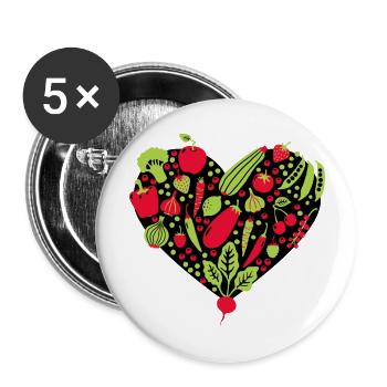 Fruit and Vegetable Heart Vegetarian Vegan Food 2 - Buttons large 2.2''/56 mm (5-pack) - white - Front