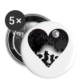 zwei verliebte Füchse im Mondschein - Buttons groß 56 mm (5er Pack) - Weiß - Vorne