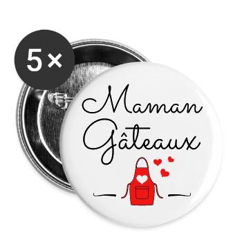 Maman gâteaux Idée cadeau original - Lot de 5 grands badges (56 mm) - blanc - Devant