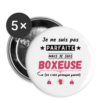 Je ne suis pas parfaite mais je suis boxeuse - Lot de 5 grands badges (56 mm) - blanc - Devant