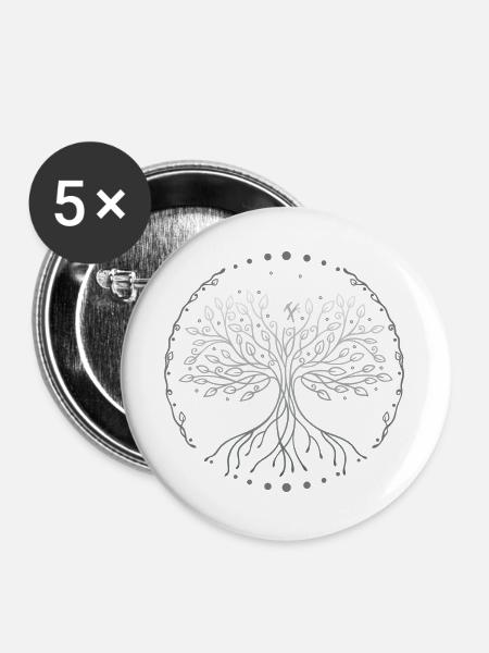 Yggdrasil Weltenesche Tree of Life - Buttons groß 56 mm (5er Pack) - Weiß