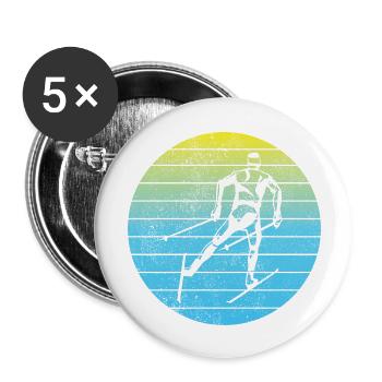 Ski fahren Retro Skifahrer Skier Vintage Skifahren - Buttons groß 56 mm (5er Pack) - Weiß - Vorne