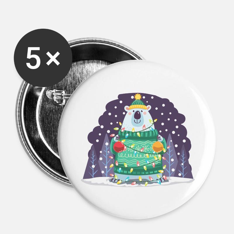 Christmas polar bear. - Buttons large 2.2''/56 mm (5-pack) - white