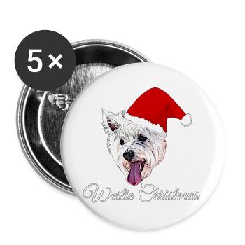 Westie Frohe Weihnachten Santa Dog Clause Geschenk - Buttons groß 56 mm (5er Pack) - Weiß - Vorne