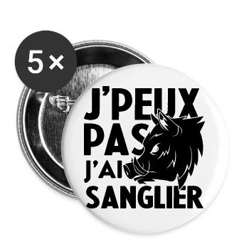 Je Peux Pas J'ai Sanglier Humour Chasse humorist - Lot de 5 grands badges (56 mm) - blanc - Devant