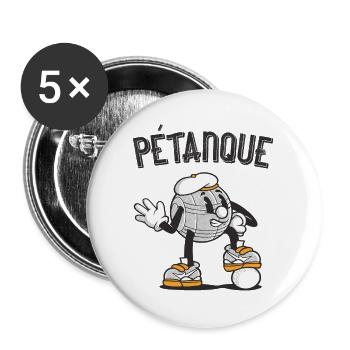 Tenue de pétanque boule pour boule bouler - Lot de 5 grands badges (56 mm) - blanc - Devant