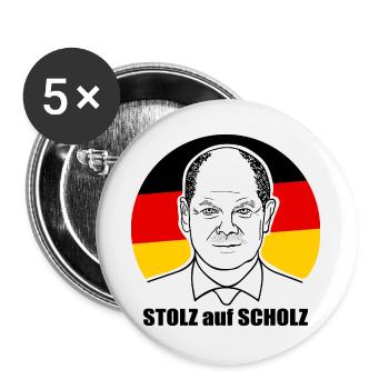 stolz auf Scholz, Bundeskanzler, Deutschland Shirt - Buttons groß 56 mm (5er Pack) - Weiß - Vorne