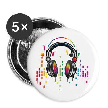 Kopfhörer mit bunter Equalizer Zeichnung - Buttons groß 56 mm (5er Pack) - Weiß - Vorne