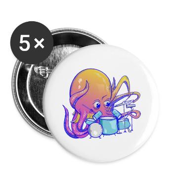 Octopus plays drums - Buttons large 2.2''/56 mm (5-pack) - white - Front
