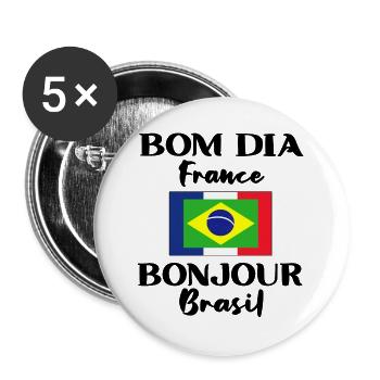 Brésil France Drapeau Brésilien Cadeau - Lot de 5 grands badges (56 mm) - blanc - Devant