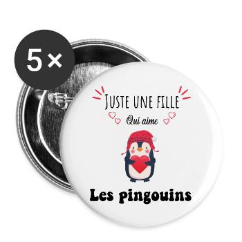 Juste une fille qui aime les pingouins - Lot de 5 grands badges (56 mm) - blanc - Devant
