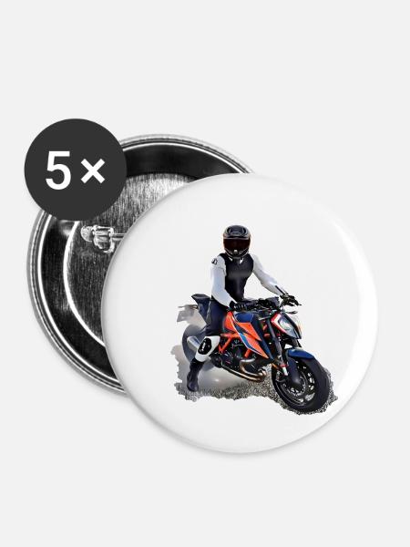Poster Motorradfahrer - Buttons groß 56 mm (5er Pack) - Weiß