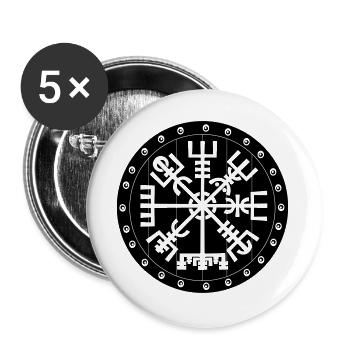 Vegvisir Wikinger-Compas im Vikng-Schild - Buttons groß 56 mm (5er Pack) - Weiß - Vorne