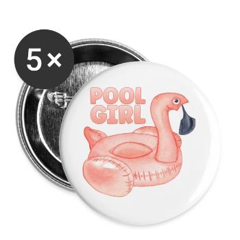 Pool Girl Flamingo Schwimmring Sommer Party - Buttons groß 56 mm (5er Pack) - Weiß - Vorne