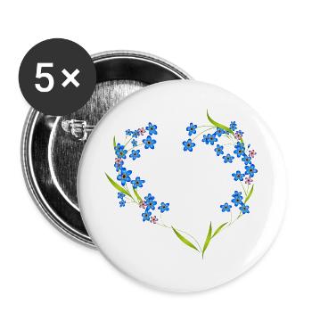 cadre délicat oubli-moi-pas en forme de cœur - Lot de 5 grands badges (56 mm) - blanc - Devant