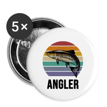 Angler und Fische - Buttons groß 56 mm (5er Pack) - Weiß - Vorne