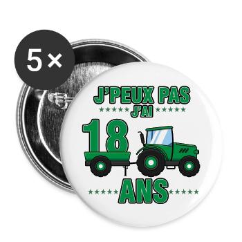Cadeau Tracteur Cadeau 18 ans Anniversaire ferme - Lot de 5 grands badges (56 mm) - blanc - Devant
