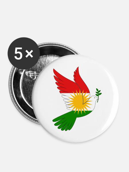 Taube Kurdistan Peace - Buttons groß 56 mm (5er Pack) - Weiß