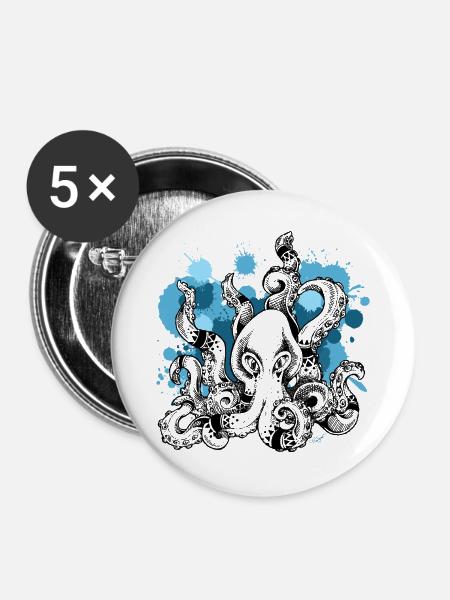 Kraken | Oktopus | Seefahrt | Abenteuer - Buttons groß 56 mm (5er Pack) - Weiß