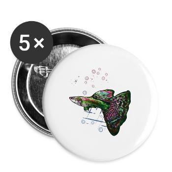 Guppy Anfängerfisch Aquarium Spaß - Buttons groß 56 mm (5er Pack) - Weiß - Vorne