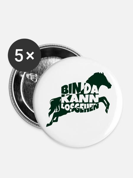 bin da pferd 1 - Buttons groß 56 mm (5er Pack) - Weiß
