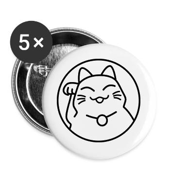 Maneki Neko Neon – Lucky Cat from Japan, Kawaii - Buttons large 2.2''/56 mm (5-pack) - white - Front