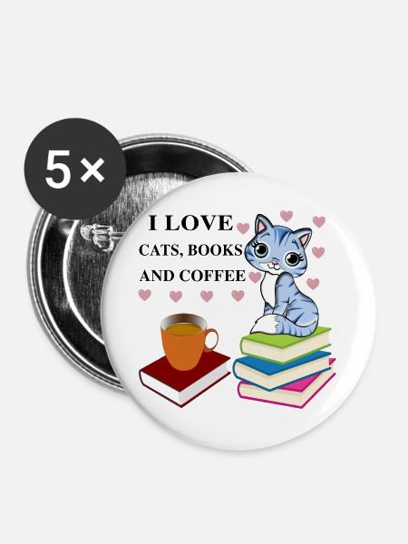 Bücher und Kaffee süße, schöne Lektüre - Buttons groß 56 mm (5er Pack) - Weiß