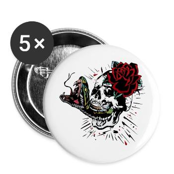 Rosa Kopf des Todes Blume Schädel Schlange Kobra Tattoo - Buttons groß 56 mm (5er Pack) - Weiß - Vorne