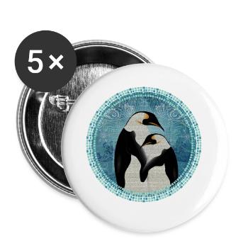 zwei zauberhafte Pinguine im Mosaik Stil - Buttons groß 56 mm (5er Pack) - Weiß - Vorne