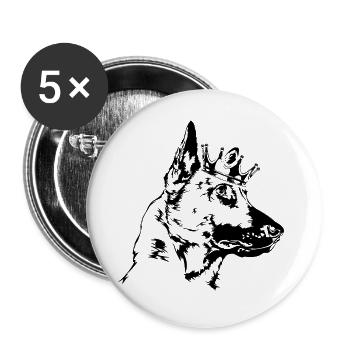 MALINOIS Krone Hunde Hund Wilsigns - Buttons groß 56 mm (5er Pack) - Weiß - Vorne