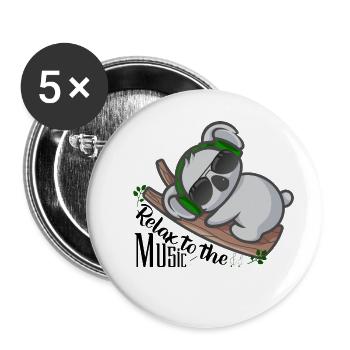 Funny Koala Relax to the music - Buttons large 2.2''/56 mm (5-pack) - white - Front