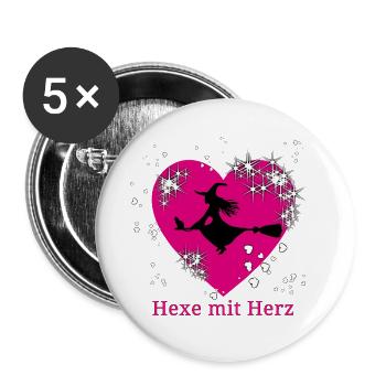 Hexe mit Herz Motiv - Buttons groß 56 mm (5er Pack) - Weiß - Vorne