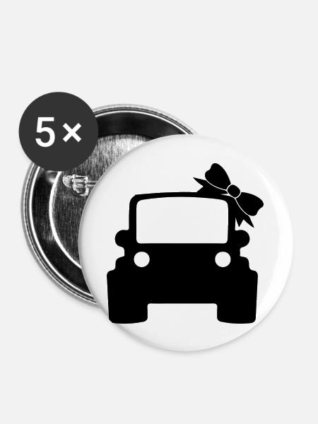 Frau mit Geländewagen - Buttons groß 56 mm (5er Pack) - Weiß