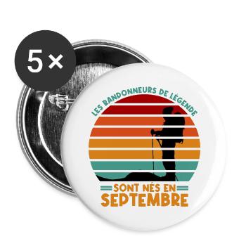 les randonneurs de légende sont nés en septembre - Lot de 5 grands badges (56 mm) - blanc - Devant