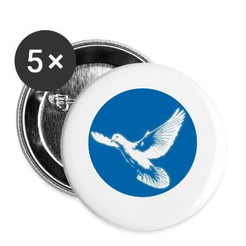 Weiss leuchtende Friedenstaube im blauen Kreis - Buttons groß 56 mm (5er Pack) - Weiß - Vorne