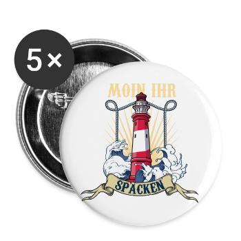 Leuchtturm Wellen Meer Moin ihr Spacken - Buttons groß 56 mm (5er Pack) - Weiß - Vorne