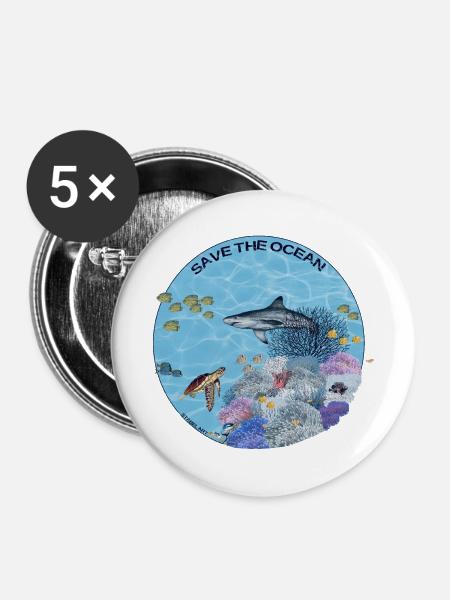 Save the Ocean - Korallenriff farbig - Buttons groß 56 mm (5er Pack) - Weiß