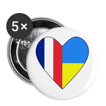 Frankreich Ukraine Herz - Buttons groß 56 mm (5er Pack) - Weiß - Vorne