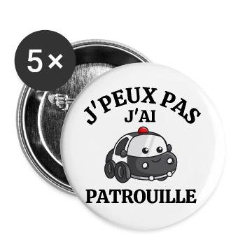 police, je suis policier, patrouille de police - Lot de 5 grands badges (56 mm) - blanc - Devant